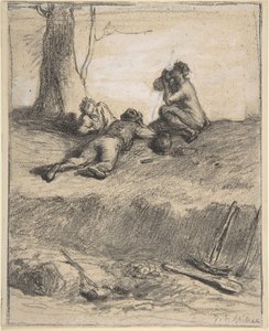 昼食時の道路作業員、カリフォルニア州。 1850-52。 作： Jean Francois Millet