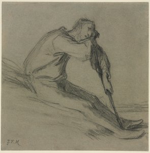 鍬で休む着席農民 作： Jean Francois Millet