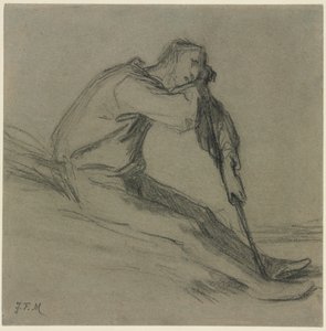 くわで休んで座っている農民。 作： Jean Francois Millet