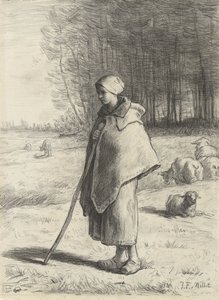 羊飼い、1860〜69年（紙にチョーク） 作： Jean Francois Millet