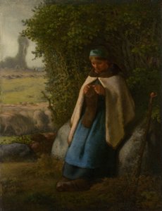 岩の上に座った羊飼い、1856年。 作： Jean Francois Millet