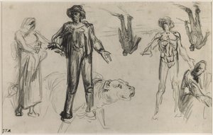 休息する収穫者のための研究（紙にコンテクレヨン） 作： Jean Francois Millet