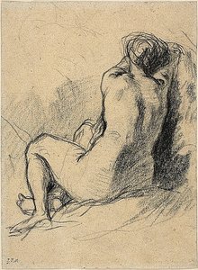 習作：背後から見た裸婦（レクト） 仕事をする農民のスケッチ（裏面） 作： Jean Francois Millet