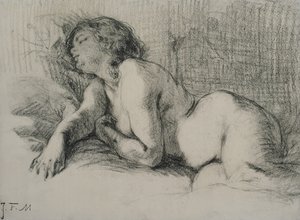 リクライニング女性ヌードの研究（木炭）
