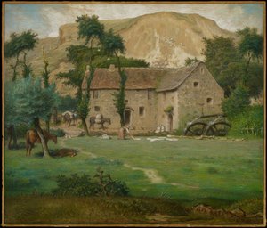 ファームハウス、1867年から69年頃（紙の上にパステルを敷き、ボードに置いた） 作： Jean Francois Millet