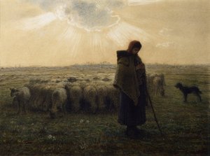 羊飼いと彼女の群れ、1862-67 作： Jean Francois Millet
