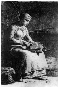 ウールカーダー、c1835-1875 1924 作： Jean Francois Millet