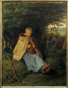編み物をする人 ジャン・フランソワ・ミレー（1814-1875）の絵画 1858年 日0.39x0.29 m パリ、オルセー美術館 作： Jean Francois Millet