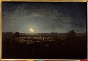 羊の公園、月明かり。ジャン・フランソワ・ミレー（1814-1875）の作品 作： Jean Francois Millet