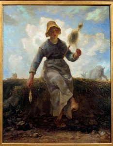 スピナー、オーヴァーグネート・シェブリエ。ジャン・フランソワ・ミレー（1814-1875）の絵画 作： Jean Francois Millet