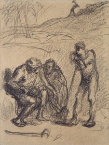 休息する3人の農民（1人は鋤に寄りかかっている）1850年～1851年頃 作： Jean Francois Millet