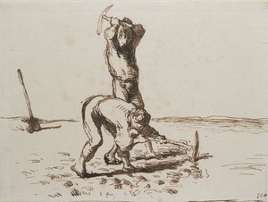 つるはしを持って掘る二人の農民（1844-1846年頃