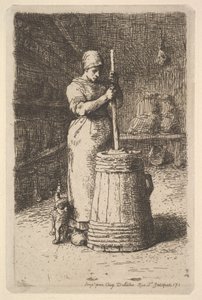 1855-56年の女性攪拌バター。