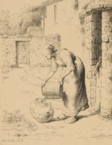 バケットを空にする女性、1862年（クリシェ・ヴェール） 作： Jean Francois Millet
