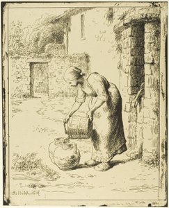 ペール缶を空にする女性 作： Jean Francois Millet