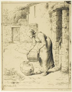 ペール缶を空にする女性 作： Jean Francois Millet