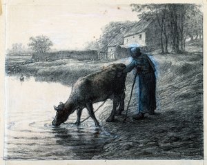 牛を水に導く女 作： Jean Francois Millet