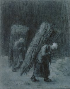 Women Carrying Twigs, c.1858 (charcoal heightened with white gouache, charcoal border, on heavy laid gray-blue paper)   646887   ja       japanese Successfully Translated  Original: Memorial to Thomas Weldish from Bedfont Church Translat: Memorial to Thoma 作： Jean Francois Millet