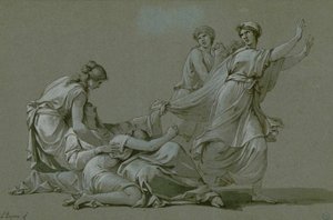 1778年頃にミノタウロスの犠牲になった犠牲者として提供されるアテネの青年と乙女。 作： Jean François Pierre Peyron