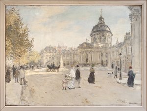 1898 年頃のパリのフランス学士院、ジャン フランソワ ラファエリ (1850-1924) による絵画。 写真、KIM Youngtae、パリ、Musee Carnavalet。 作： Jean Francois Raffaelli