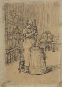 バターをかき回す女性のための研究 作： Jean Francois Millet