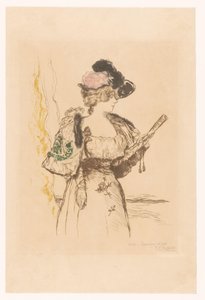扇子を持つ女性 シーンの女優 作： Jean François Raffaëlli (signed by artist)