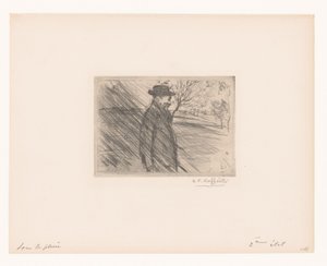 雨の中帽子をかぶった男 スー・ラ・プルイエ 作： Jean François Raffaëlli (signed by artist)