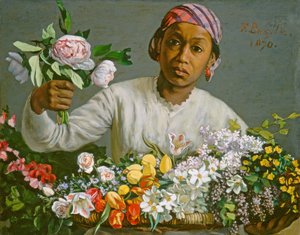 牡丹を持つ若い女性、1870