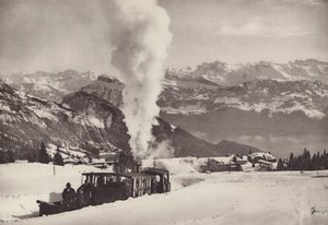 ヴィッツナウ リギ鉄道のウィンター スポーツ トレイン、リギ カルトバード (白黒写真) 作： Jean Gaberell