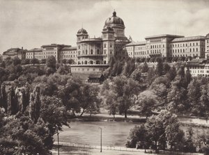スイス: ベルン、スイス連邦宮殿 (b/w 写真)