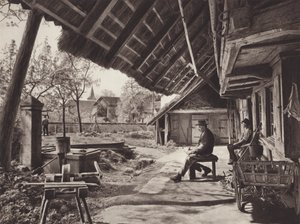 スイス: ペントハウスの屋根の下にあるベルンの農家 (白黒写真)