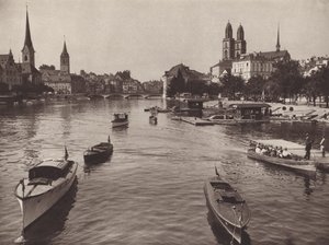 スイス: Quaibrucke からのチューリッヒ (白黒写真)