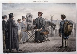 パリのかつてのストリートメティエ：鼠の死の商人（キャメロット）。ジャン・アンリ・マルレ（1771-1847）の版画、「Les Tableaux de Paris」（72枚組）、19世紀後半。