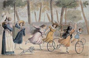 ルクセンブルクの庭園でフープをしている女の子 作： Jean Henri Marlet