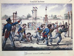 少年のためのスポーツと体操訓練 「パリのタブロー」シリーズの一場面 1820年頃（カラーリトグラフ） 作： Jean Henri Marlet