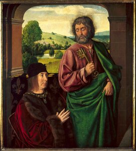 ブルボン公爵ピエール2世（1439-1505）の肖像 サン・ピエールからの寄贈 メイトル・ド・ムーランまたはジャン・ヘイ（1450-1505）の絵画。太陽 0,73 X 0,65 m 作： Jean Hey