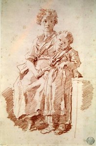 彼女の妹を持つ少女、1774（紙に赤いチョーク）