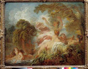 水浴客 裸の若い女性たちが水浴している様子。ジャン・オノレ・フラゴナール（1732-1806）による絵画 18世紀 日0.64x0.8 m 作： Jean Honore Fragonard