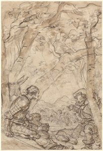 ドン・キホーテとサンチョ・パンサがロシナンテの攻撃を目撃 作： Jean Honore Fragonard