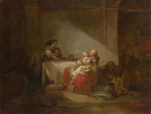 インテリアシーン。幸せな母、18世紀の後半。 作： Jean Honore Fragonard
