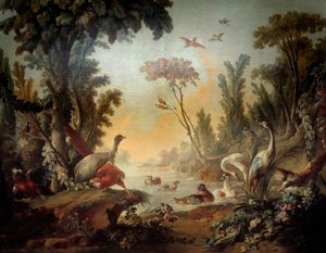 ジャン・バティスト・ヒュエ（1745-1811）とジャン・オノレ・フラゴナール（1732-1806）が実現したサロン・デマルトーのパネル「エシャシエルのある風景」。