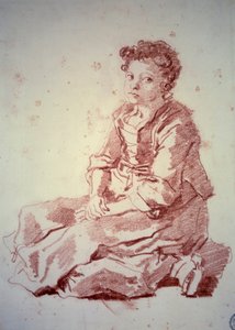 ジャン・オノレ・フラゴナール（1732-1806）作「サンギーヌ」 踵に座る少女 1774年 ブザンソン、ボザール美術館 作： Jean Honore Fragonard