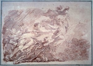 ジャン・オノレ・フラゴナール(1732-1806)作の「サンギーヌの巻物」から若い王子を引き裂くミネルヴ 1774年 ブザンソン、ボザール美術館 作： Jean Honore Fragonard