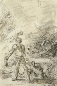 オーランドは火のブランド（ペンとインク、チョーク、紙の上で洗う）で旅団を鎮圧する 作： Jean Honore Fragonard