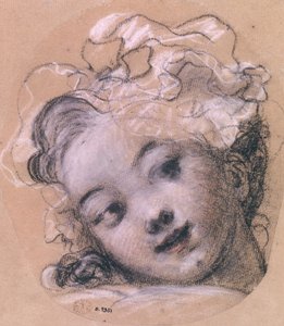 アーティストの娘、ロザリーと推定される肖像画（木炭と紙にチョーク） 作： Jean Honore Fragonard