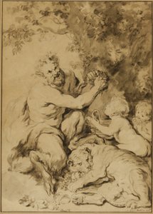 虎の横でぶどうを搾るサテュロス 作： Jean Honore Fragonard