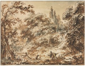 公園のシーンc。 1760。 作： Jean Honore Fragonard