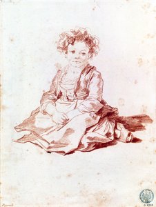 地面に座っている小さな女の子（紙に赤いチョーク） 作： Jean Honore Fragonard