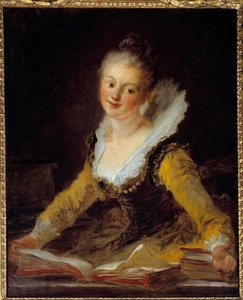 勉強する。書斎で本をめくって勉強している女性。ジャン・オノレ・フラゴナール（1732-1806）の絵画