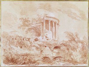 チボリのシビル神殿（紙に赤いチョーク） 作： Jean Honore Fragonard
